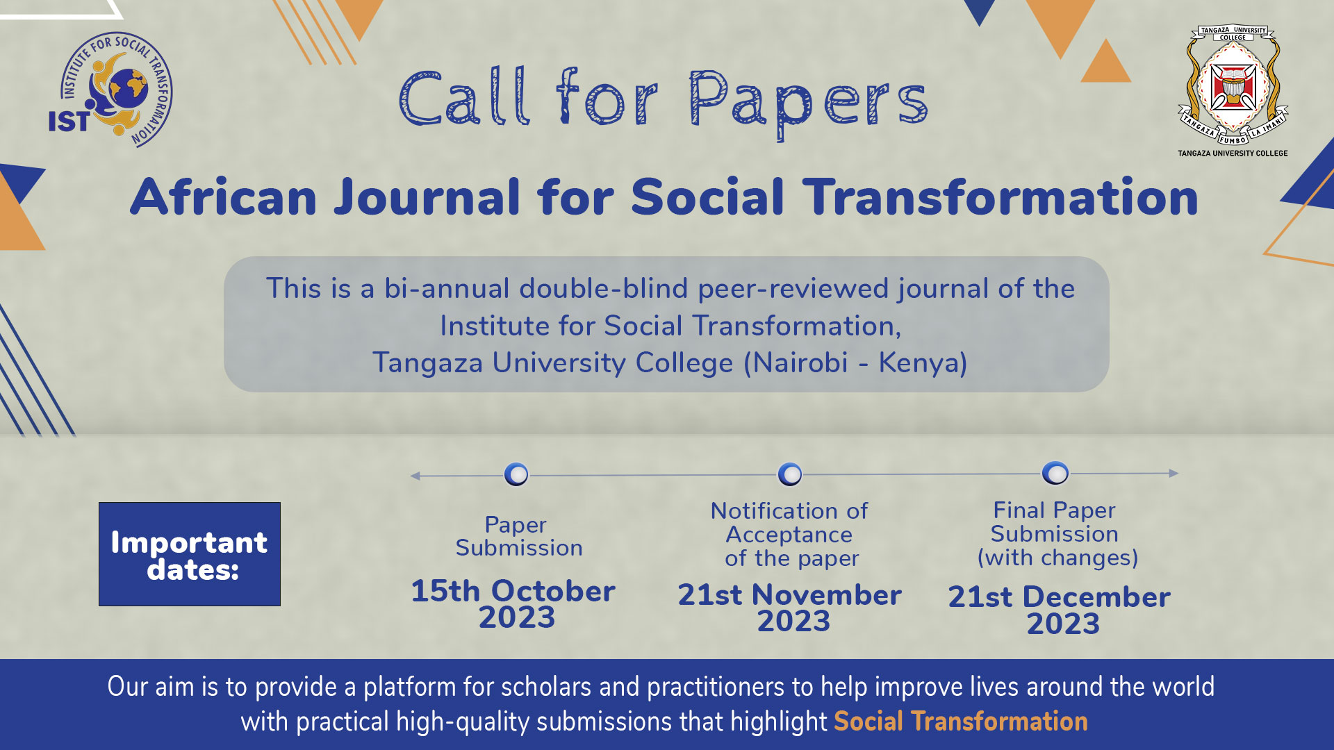 Call for Papers (Africa Journal of Social Transformation)